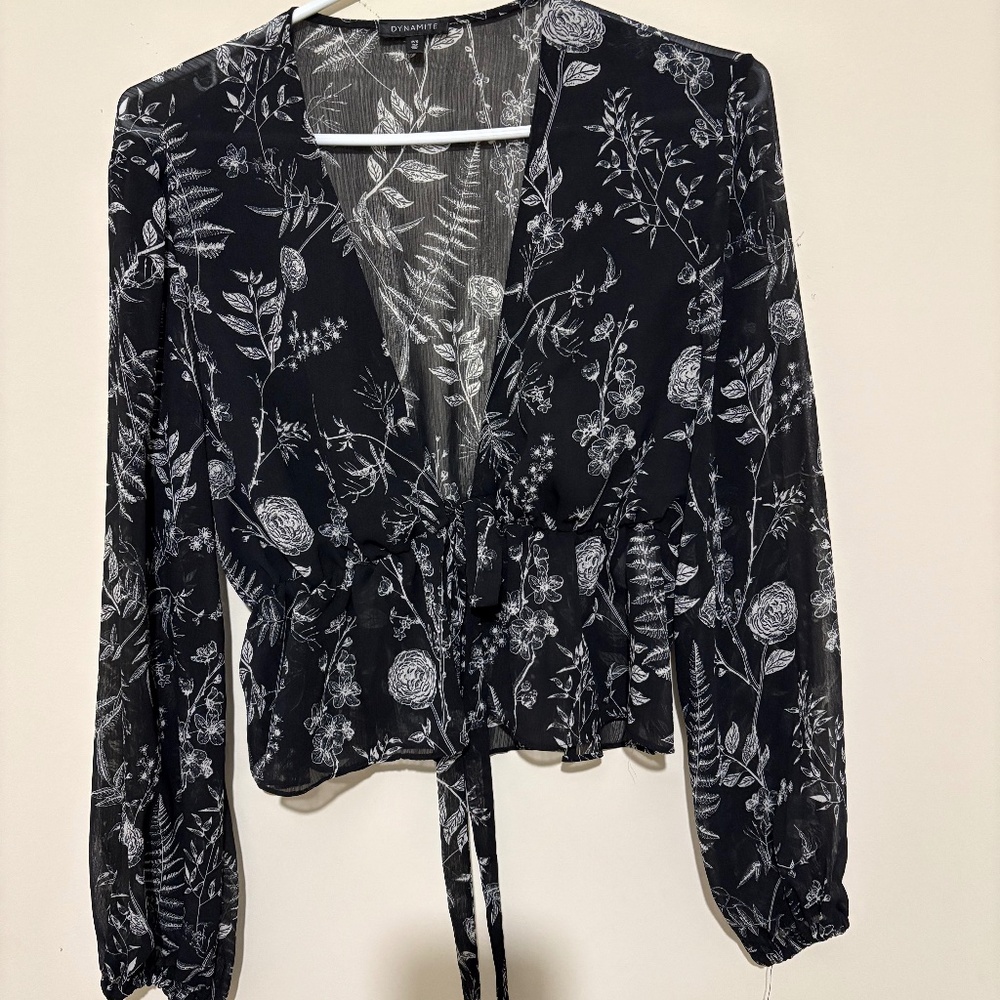 Dynamite Tie-Front Peplum Blouse